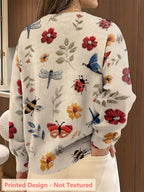 Women's Insect Floral Print Sweater Casual Long Sleeve Crew Neck Pullover Knit Top for Autumn Winter | Lightweight Soft Stretch All-Over Pattern