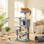 Multi-Level Cat Tree Tower 44-66 Inch with Hammock Sisal Scratching Posts Cozy Cave Perches Anti-Tilt Stable Cat Condo for Multi-Cat Families Kittens & Cats Gift