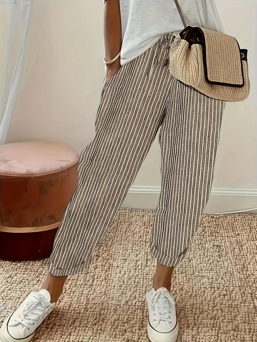 Women's Wide Leg Striped Pants Casual Loose Fit Side Stripe Lightweight Polyester Trousers for Women - Comfortable All-Season Fashion Pants S M L XL XXL Multiple Colors