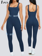 Women's Sleeveless Square Collar Jumpsuit – 90% Nylon Stretch Fabric, Thick & Opaque Active Wear for Yoga, Pilates, Running, Fitness & Everyday Events, Sizes S-XL, Multiple Colors