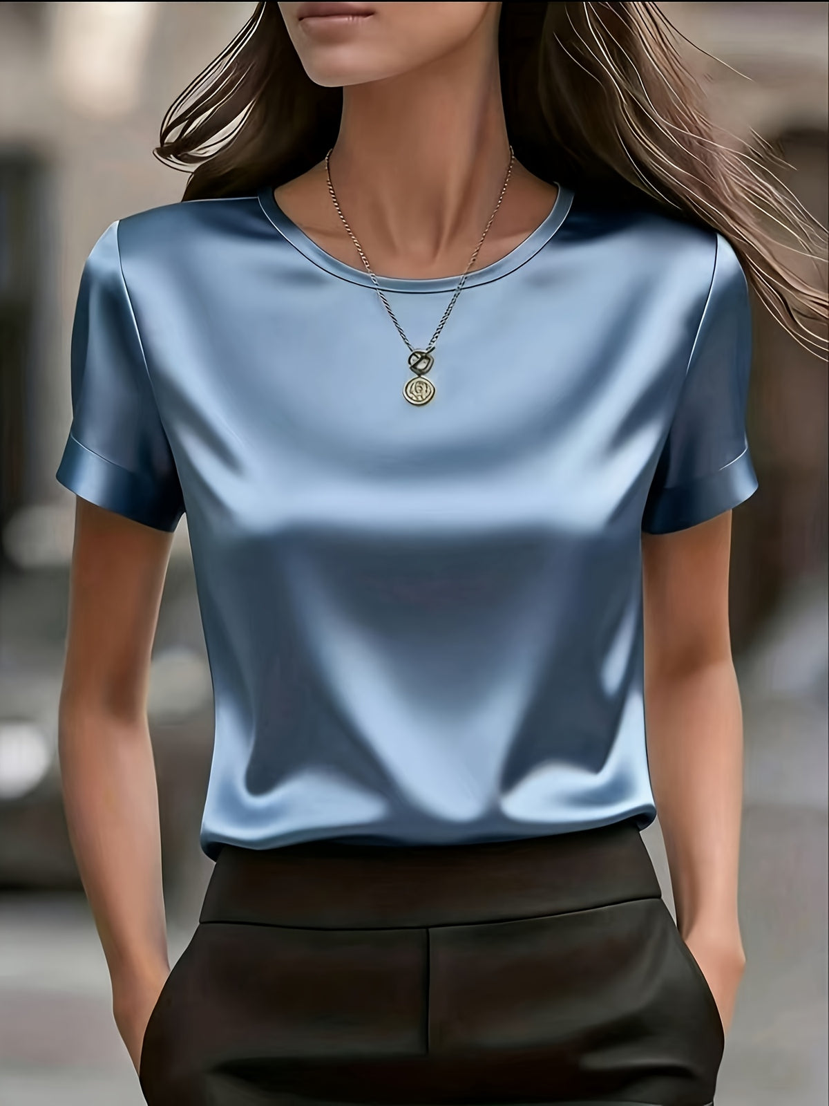 Women's Slim-Fit Elegant Office T-Shirt – Solid Color Formal Fitted Top for Work, Business Casual & Everyday Professional Style