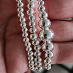 S925 Sterling Silver Beaded Bracelet Set for Women 3pcs – Handcrafted Stackable Round Bead Bracelets, Minimalist Daily Wear & Valentine’s Day Gift, Total Weight 15.68g