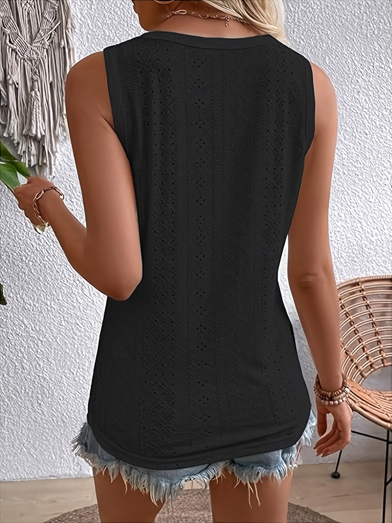 Women's Sleeveless V-Neck Button Detail Tank Top Solid Color Casual Daily Loose Fit Blouse Shirt | White Black Dark Green S-XXL