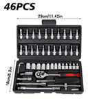 46pcs Home & Car Repair Tool Set – Ratchet Torque Wrench, Screwdriver & Socket Kit for Car, Motorcycle, Bicycle & Household Repairs