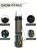 Fishing Rod Bag Large Capacity Folding Durable Fishing Gear Carrier Bag Multifunctional Rod Holder Case with Two Lead Weights Fits Multiple Rods Tackle Organizer for Freshwater Saltwater Fishing