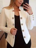 Women's Solid Color Long Sleeve Casual Jacket | Lapel Button Lightweight Stretch Blazer Coat for Spring Fall Everyday Outerwear