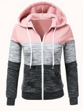 Women's Zip Up Hoodie Patchwork Print Casual Loose Sweatshirt Jacket Peacock Blue Black Dark Pink Mixed S M L XL XXL