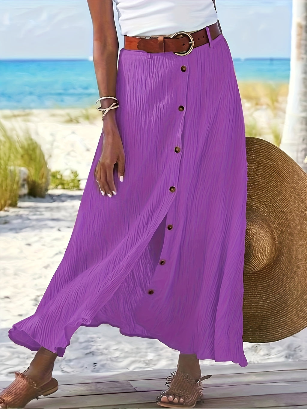 Women's A-Line Midi Maxi Skirt Side Slit Mid-Waist Long Flowy Semi-Sheer Polyester Skirt 8 Colors S-XXL Spring Summer Casual Daily Wear