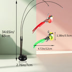 Interactive Cat Feather Bird Teaser Toy with Suction Cup Base – Hands-Free Double Rod Cat Wand Toy, Battery-Free Indoor & Outdoor Cat Toy, Non-Toxic Polyester, 2 Artificial Birds Included, Mixed Colors