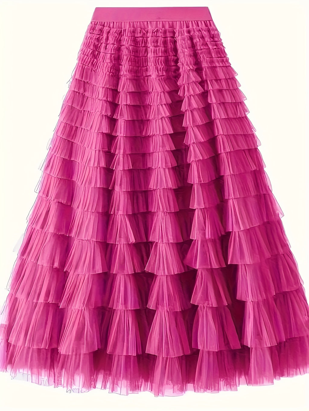 Women's Elegant Mesh Long Cake Skirt – A-Line Flared Hem Contrast Mesh Elastic Waist Maxi Skirt for Fall, Winter & Formal Occasions