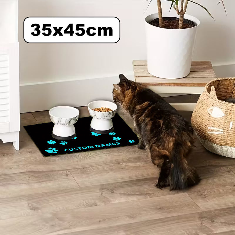 Personalized Diatomite Pet Feeding Mat with Custom Photo & Name – Quick-Dry Absorbent Diatom Mud Food Mat with Paw Print for Dog & Cat Bowls, Unique Pet Owner Gift