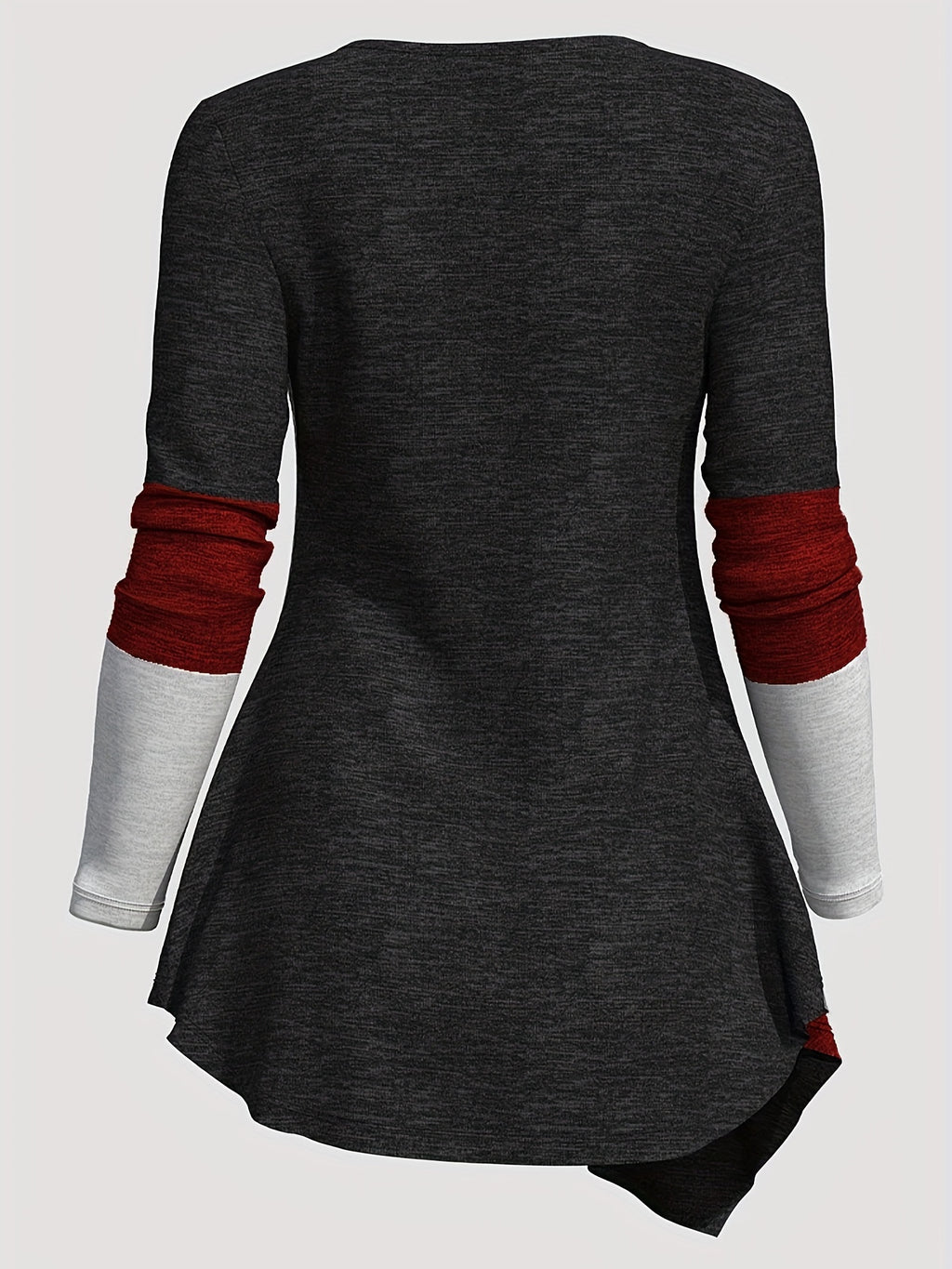 Color Block Patchwork Long Sleeve Top Women Irregular Hem Wide Lapel Knit Casual Spring Fall Black Mixed Colors S M L XL XXL