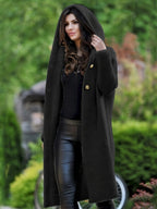 Women's Hooded Cardigan Sweater Long Open Front Knit Cardigan with Button Fall Winter Casual Loose Coat Green