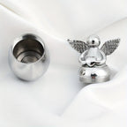 Small Keepsake Urn for Human Ashes – Mini Stainless Steel Angel Memorial Cremation Ash Jar, Sharing Urn for Loved Ones, Silver Finish