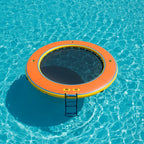 12FT Inflatable Floating Island for Pool Lake & Beach – Heavy Duty Round Hexagon Water Hammock Platform with Cup Holders, Ladder & Mesh Center – Oversized Pool Float for Adults & Parties