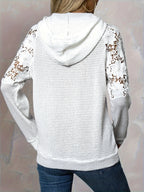 Women's Lace-Trim Hooded Raglan Sleeve Pullover Top – Casual Fashion Knit Hoodie 95% Polyester Stretch Comfortable Everyday Shirt