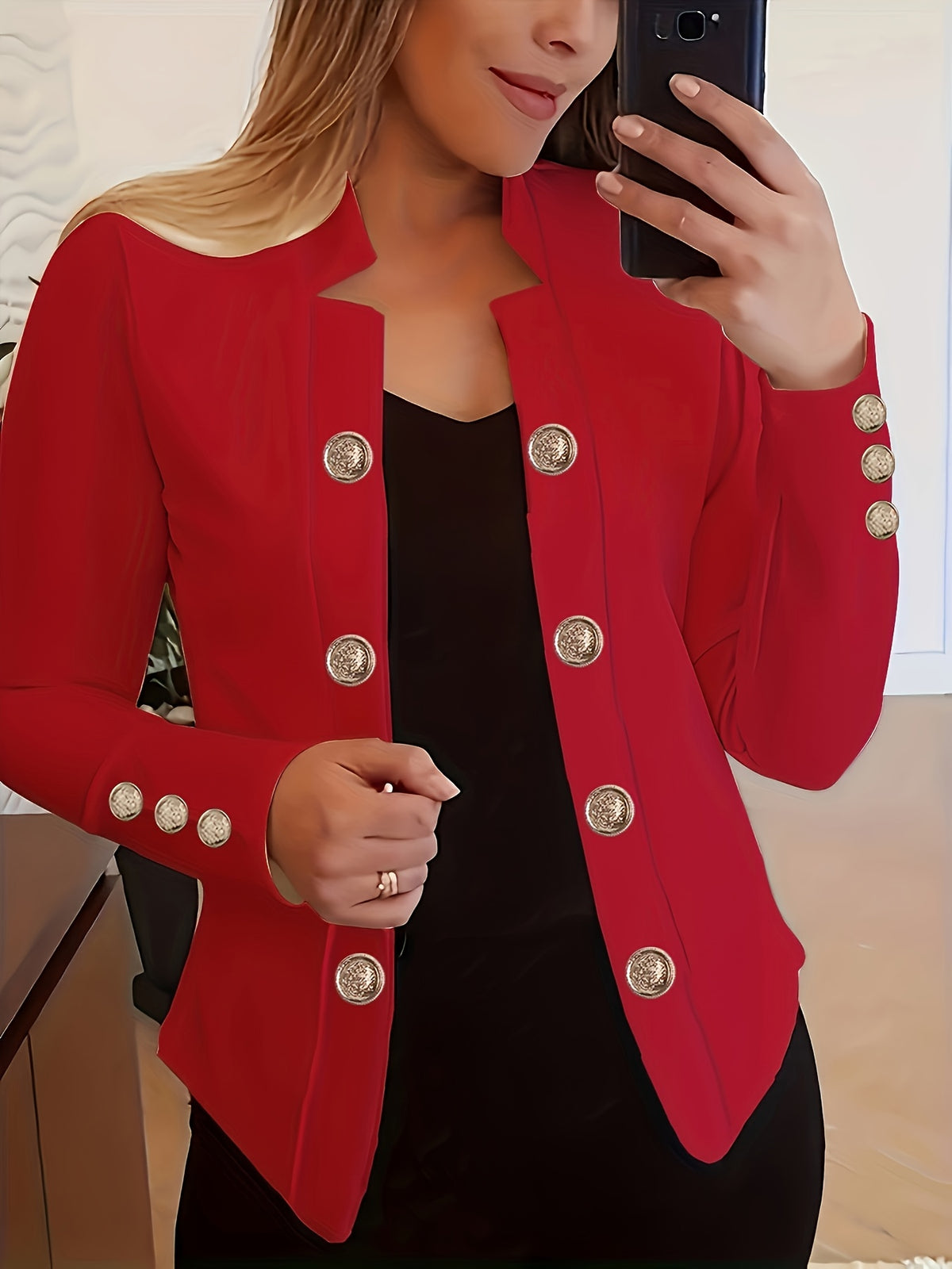 Women's Double-Breasted Cardigan Jacket – Cuffed Long Sleeve Solid Color Blazer-Style Coat for Spring, Fall & All-Season Wear