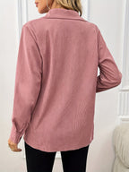 Corduroy Shirt Jacket Women Lapel Front Pocket Long Sleeve Shacket Casual Fall Outerwear Pale Pink Gray Peacock Blue Black XS S M L XL