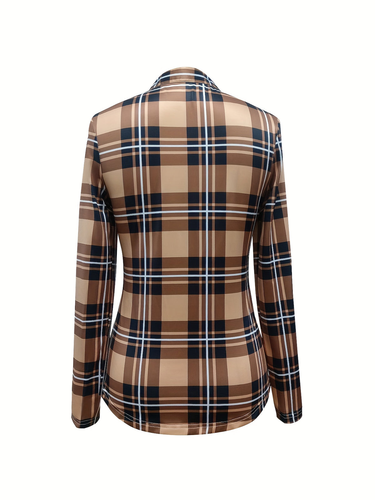 Women's V-Neck Plaid Long Sleeve Top Sexy Western Shirt Micro Stretch Blouse Spring Casual Regular Fit Trendy Outfit S M L XL XXL