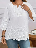 Women's V-Neck Floral Lace Contrast Shirt Elegant Woven Blouse for Spring Summer Fall Formal Casual Wear S-XXL