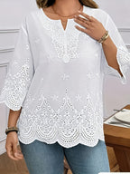 Women's V-Neck Floral Lace Contrast Shirt Elegant Woven Blouse for Spring Summer Fall Formal Casual Wear S-XXL
