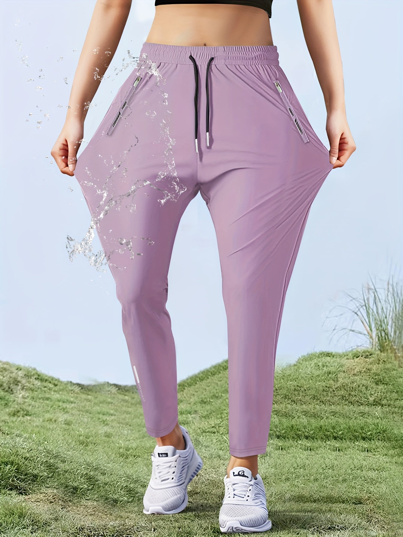 Women's Quick Dry Straight Leg Pants High Stretch - Drawstring Waist Zipper Pocket Athletic Jogger, Water Repellent Lightweight Running Pants 5 Colors XS-XL